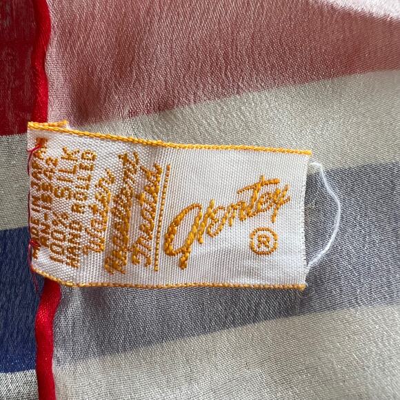 Glentex Silk Scarf White Red Blue 30x30 - Picture 4 of 4